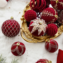 Bolas de Natal Pintadas e de Pelúcia Vermelhas para Árvore de Natal