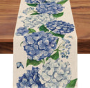 Caminho de Mesa de Linho com Estampa Floral de Hortênsia e Borboletas