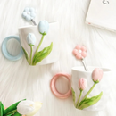 Caneca de Cerâmica Esculpida à Mão de Tulipa Com Colher