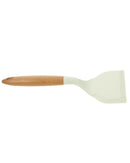 Espátula de Fritar de Silicone Branca com Cabo de Madeira Grande Antiescaldante