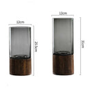 Vaso decorativo hidroponico de vidro e madeira - Wood Design