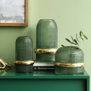 Vaso de Vidro Verde Escuro com Borda Dourada