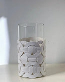 Vaso de Vidro com Couro Trançado Decoração Moderna para Sala ou Mesa